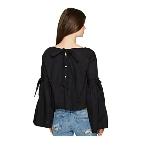 Free People So Obviously Yours poplin bell sleeve blouse bow details & buttons - Picture 12 of 15